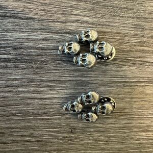 Set of 2 Skull Lapel Pins – Silver Tone Gothic Pins
